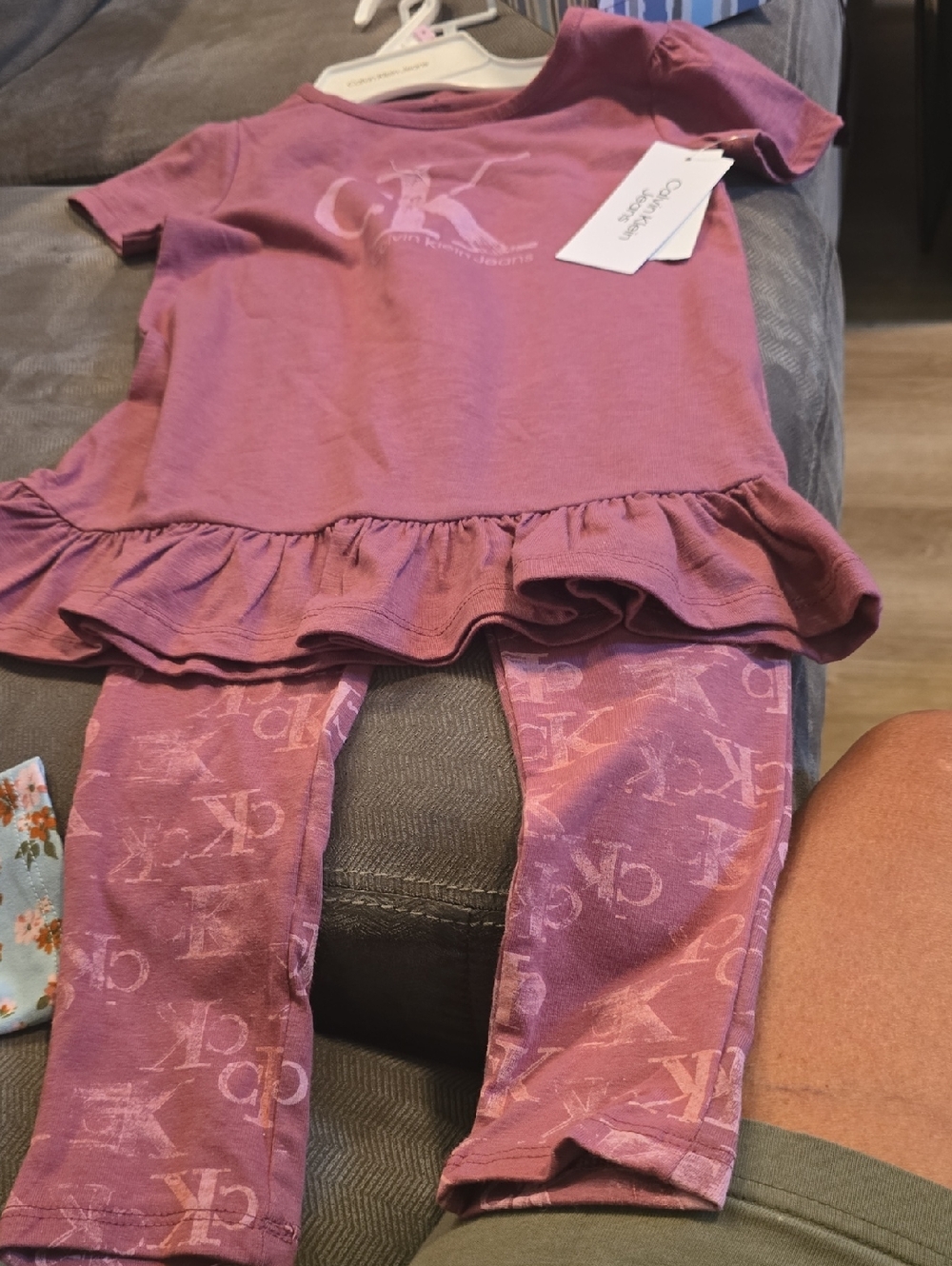 Calvin Klein Dusty Rose Ruffle Tunic with Logo Leggings